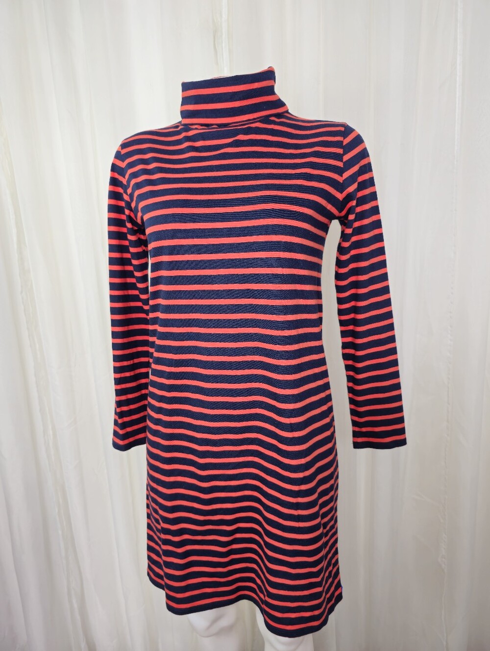 KULE The Poppy Striped Long Sleeve Turtleneck Dress Navy & Red Size XS Preppy